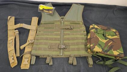 Voodoo Tactical Deluxe Universal MOLLE Vest, Olive Drab, 20-7210, With Harness & Camo Pouch