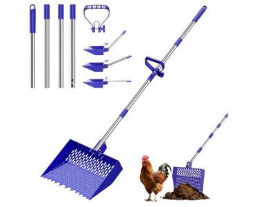 (3) 2-in-1 Chicken Poop Scooper & Rake 12-Inch Large Metal Shovel Head