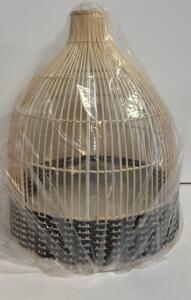 Handwoven Rattan Pendant Light Fixture, Natural/Black, Ceiling Mount, 14" Diameter, 16" Height