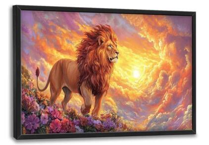 Lion Large Wall Art Animal Flower Pictures Wall Decor