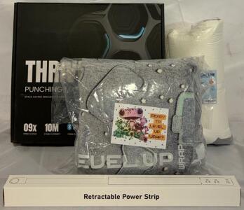 Thrivly Bluetooth Boxing Machine, Glow In The Dark Gaming Chair Blanket, Cooling Neck Pillow & Retractable Power Strip