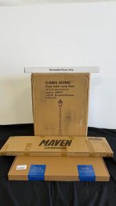 Lot: Gama Sonic Solar Lamp Post 98B101, Maven Whiteboard 9"x31.5", Retractable Power Strip, Wall Art