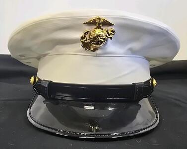 Lancaster Brand USMC Dress Blue Service Cap Size 7 5/8 with Box White/Black/Gold