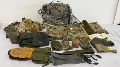 US Military Surplus Size Large Field Gear Lot W/ Cold Weather Clothing, MultiCam, Woodland, UCP, Accessories