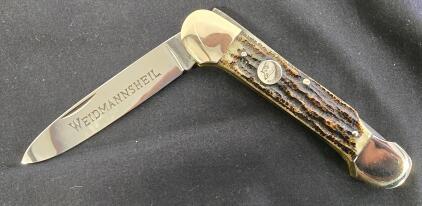Weidmannsheil Solingen Stag Handle Folding Knife, Spear Point Blade, German Made, 8.0" Open