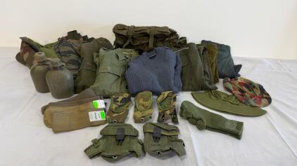 US Military Surplus Size Medium Lot&mdash;US/Euro Gear, ALICE Pouches, Canteens, Clothing, Hats, Gloves, Socks