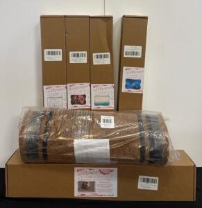 Boxed Lot: 5 Designer Wall Murals (Jdayda, TUNDJ) & KAF Home Coir Doormat &ndash; New, Sealed