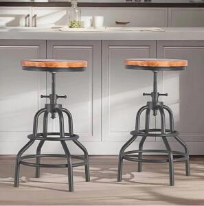 Diwhy Industrial Vintage Counter Stools ANTI-212, Adjustable Height 20.5&ndash;26.8", Set Of 2