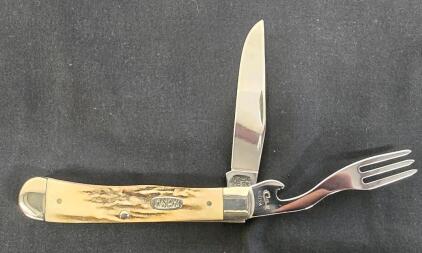 Case XX Hobo Knife Fork Set, Stag Handle, VI2554 HB SS, USA, 4.25" Closed, Vintage Camping Utensil
