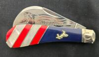 Colt Hawkbill Pruner Folding Knife, "Freedom" Patriotic Handle, Gold Horse Inlay, USA Made - 5