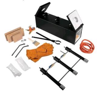 (1) Triple Burner Propane Gas Forge, 2700℉ Blacksmithing Forge Large Capacity Forge, Square Propane Burner Forge W/ V-Bit Tongs & Leather Welding Gloves For Farrier, Knife & Tool Making
