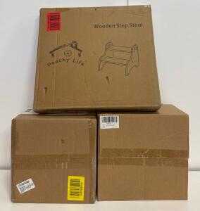 Peachy Life 2-Step Wooden Toddler Step Stool, Natural Wood, 300 lb Capacity, Solar Fire Bowl And 4 Pack Outdoor Solar Path Lights.