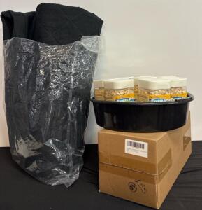 Pet Lot: Basic Pet Seat Protector, (8) Jars Of Freeze Dried Chicken Cubes, (1) Large Water Bowl And (1) Couch Cover 23.62x63&rdquo;
