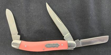 Uncle Henry Schrade Stockman 3-Blade Folding Knife, Pink Handle, Stainless, 3.9" Closed