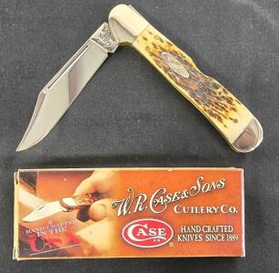 Case XX 6111 1/2 SS Slimline Trapper Folding Knife, Jigged Bone Handle, Box, USA, Stainless Blade