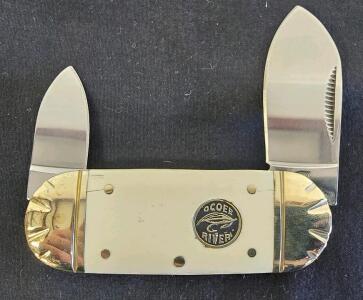 Ocoee River Canoe Pocket Knife 2-Blade, Ivory Acrylic Handle, Nickel Silver Bolsters