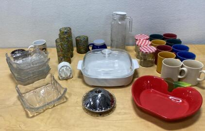 23-Piece Mixed Kitchenware Lot &ndash; Glass, Ceramic & Metal Dishes, Cups, Storage Jars, Casserole