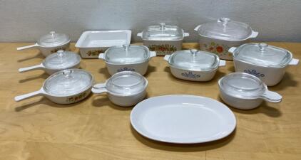 Vintage CorningWare Bakeware Lot, Cornflower Blue & Spice of Life, 13 Pcs, Glass Lids Included