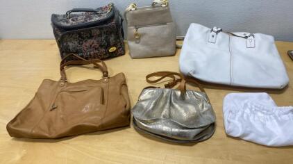 Lot of 5 Women's Handbags - Tote, Hobo, Satchel, Crossbody, Tapestry, Mixed Materials & Colors