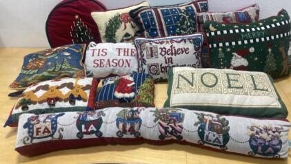 Holiday Pillows - (12) - Noel- Angels-Santa and Bags (3) - Home Decor - Box Of Angels - Box of Bendable Moose - Box of Reindeer Bells