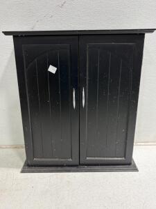 Black Wall-Mounted Storage Cabinet, 24"x20"x6", 3 Shelf, Double Door, Wooden Construction