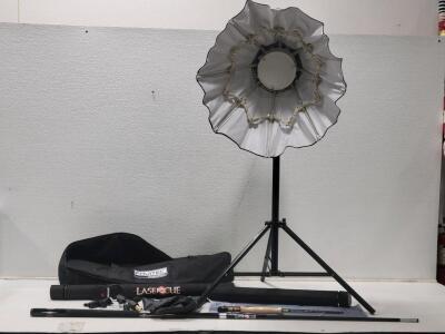 (1) Fovitec StudioPRO Tripod, (1) Neewer Softbox, (1) Lasercue PoolTable Pole, (1) Moonlit Fly Fishing Fishing Rod