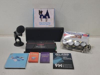 (1) Blue Microphone, (2) Screen Protectors, Glass, (1) Soundbar, & More!