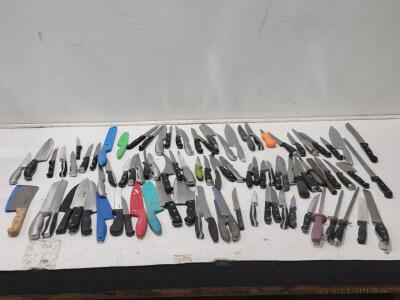 Approx. 90 Kitchen Knives & (3) Sharpeners
