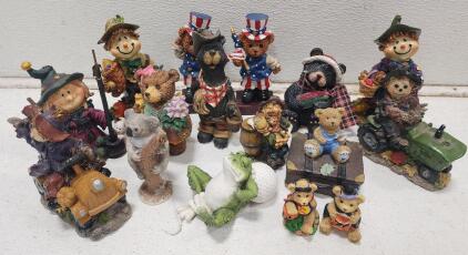 (16) Assorted Decorative Figurines Includes Bears, Frog, And Scarecrows