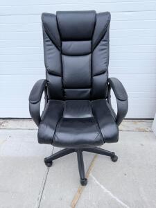 Black Faux Leather Executive Office Chair with Padded Armrests and High Back Swivel Base