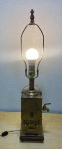 Brass Samovar Table Lamp, Etched Asian Landscape, 26&rdquo; Tall, Vintage Repurposed Urn w/ Spigot