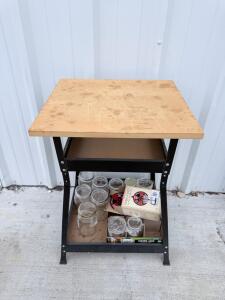 Utility Garage Workbench 24"x24"x36", MDF Top, Black Steel Frame, 2 Shelves, Mason Jars Included