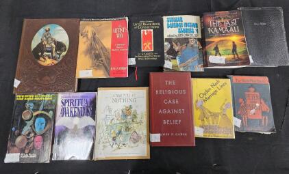 Books (See photos)<br/>Wilson Tucker- The Time Masters<br/>Barbara Harris- Spiritual Awakening <br/>Jay Williams-A Bag Full of Nothing <br/>James P. Carse- The Religious Against Belief<br/>GATE &Huber- Peter and Peggy <br/>Lori Holmes-The Last Kamaalie<br
