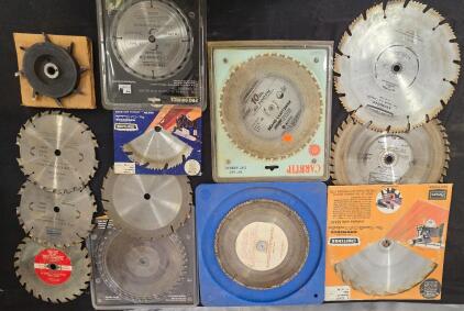 SAW BLADES ASSORTMENT Craftsman, 40 Tooth Mach2 Craftsman 10 Inch., Pro Source 7 Inch/7-1/4 24 Tooth, Lifetime Industrial 8"x22TC-2Tappered 5/8 ARBOR