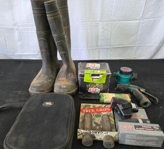 Bullseye Laser Level & Stud Finder, LaCrosse Muck Boots (Size 12) Bike Grips/Lights Box Nails