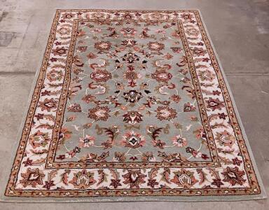 Traditional Oriental-Style Area Rug, Approx. 6x12ft, Floral Pattern, Wool, Blue/Ivory