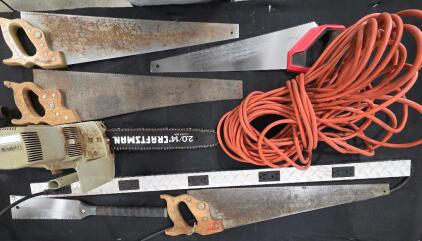 Electric Craftsman Chain Saw 2.0/ 14" Low Kick Bar, Wood Saws, Chrome 110V Power Strip And 100Ft Heavy Duty Extension Cord