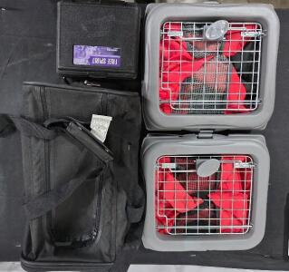 (2) SportPet Large Dog Crate, Portable Pop-Up Travel Kennel (1) Innotek Free Spirit Remote Dog Trainer 300 Yard Range Model FS-300A (1) Soft Sided Pet Carrier With Sherpa Insert- Small Pet