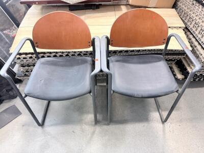 Linked Metal Frame Guest Chairs W/ Wood Back & Black Seat &ndash; Set Of 2 With Armrests