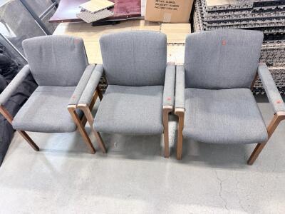 Set Of 3 Grey Upholstered Wood Frame Office Side Chairs With Arms, 23"x24"x33" Each