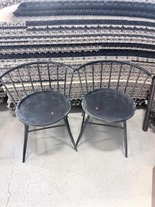 Pair Of Black Metal Spindle-Back Armchairs, Modern Windsor Style, Approx. 22"x21"x29"