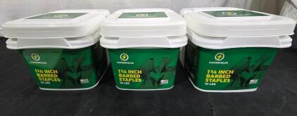 (3) POWERFIELDS 1-3/4 BARBER STAPLES 10 LB BUCKETS