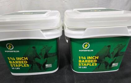 (2) POWERFIELDS 1-3/4 BARBED STAPLES 10LBS BUCKET