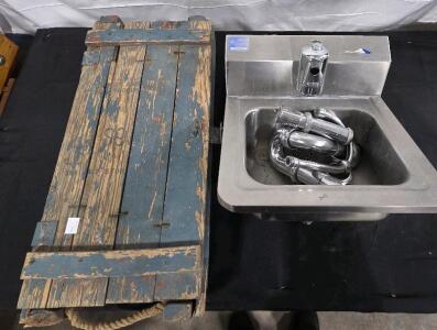Antique Blue Wooden Box (Box 6"H x 29"Long x12" Wide ) Stainless Sink With Plumbing Parts For Installation