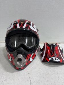 BILT Clutch DOT Off-Road Helmet Red/Black Graphics W/ Visor & Motocross Goggles, Polycarbonate