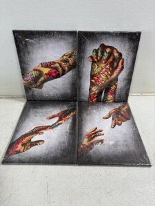 Graffiti-Style Hands Canvas Print Set &ndash; 4 Piece, Multicolor, 12"x16", Modern Wall Art Decor