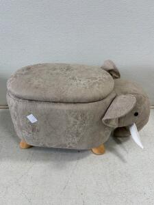 Elephant Storage Ottoman Footstool, 24"x13"x16", Faux Leather, Wood Legs, Hidden Storage, Gray