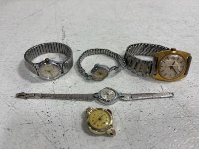 Lot of 5 Vintage Mechanical Wristwatches: Timex, Waltham, Ladies & Men&rsquo;s, Mixed Bands