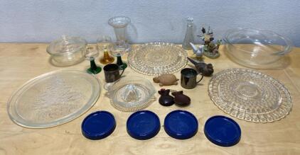 Vintage Glassware & Serveware Lot: Schmidt's Barware, Holiday Platters, Figurines, 19+ Pieces