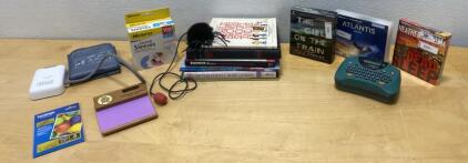 Brother PT-1290 Label Maker, Omron BP Monitor, Memorex Sleeves, Books & Audiobooks Lot